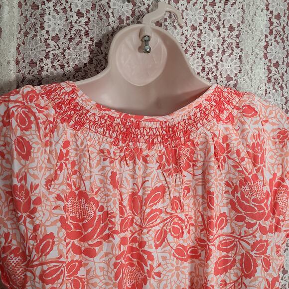 NWT Faded Glory pink white floral print peasant blouse size medium - Picture 8 of 10
